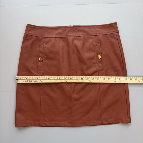 Loft Skirt Soft Vegan Faux Leather Lined A-Line Size 10 Cognac Office Career - Picture 6 of 10